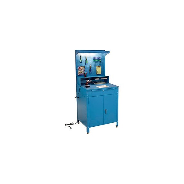 Global Industrial Shop Desk w/Lower Cabinet, Pigeonhole Compartment w/Pegboard Riser, 34-1/2W x 30D x 80H, Blue 249509 - main